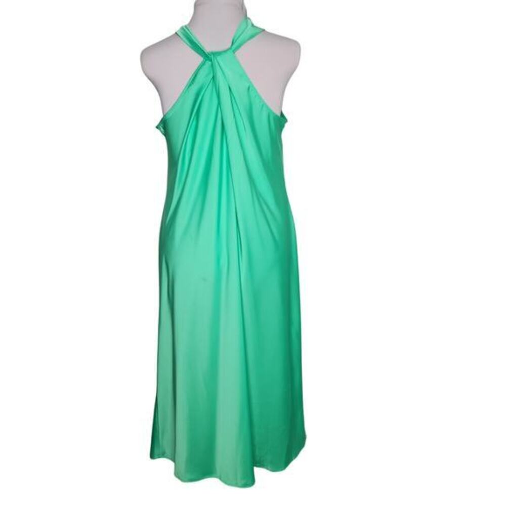 Women Halter Satin‎ Slip Dress Midi Size 2XL Aqua Green Event Cocktail Plus Size - Picture 3 of 9